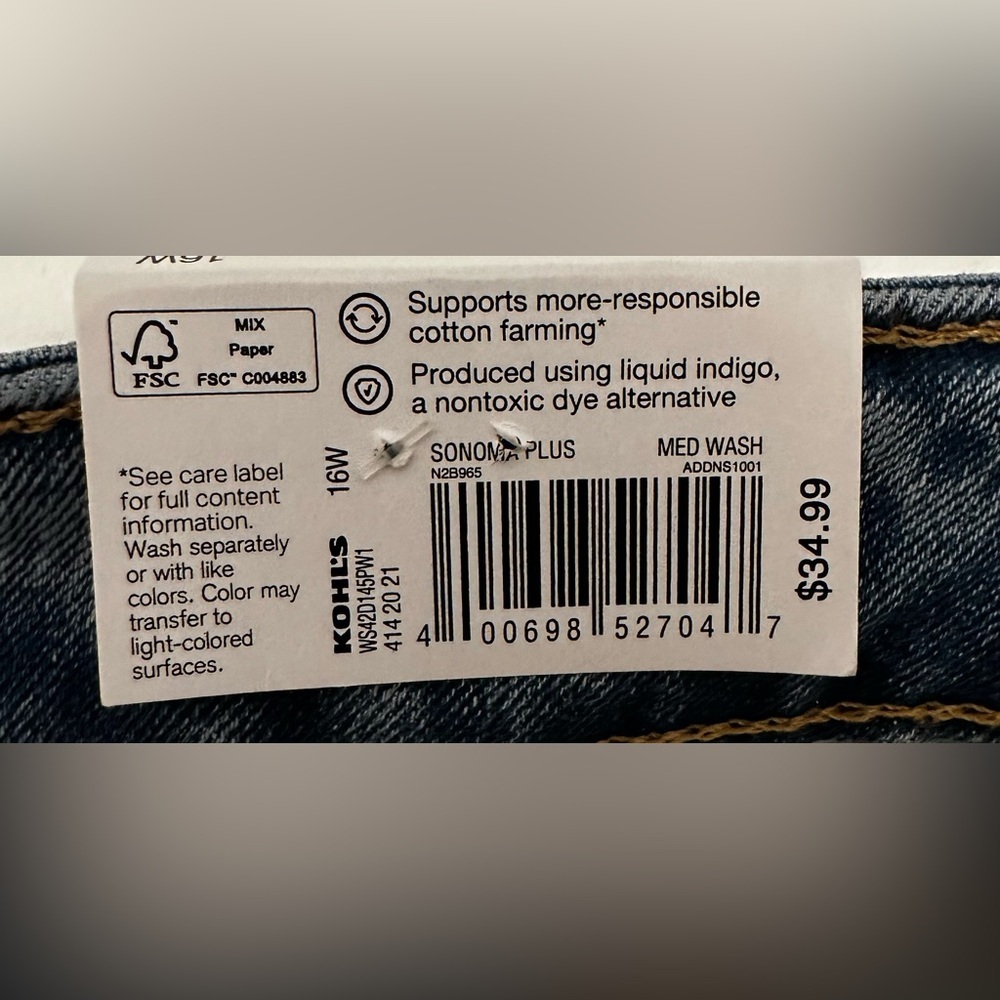 NWT Sonoma Women’s High Rise Straight Dark Blue Jeans Size 16W - Picture 5 of 6
